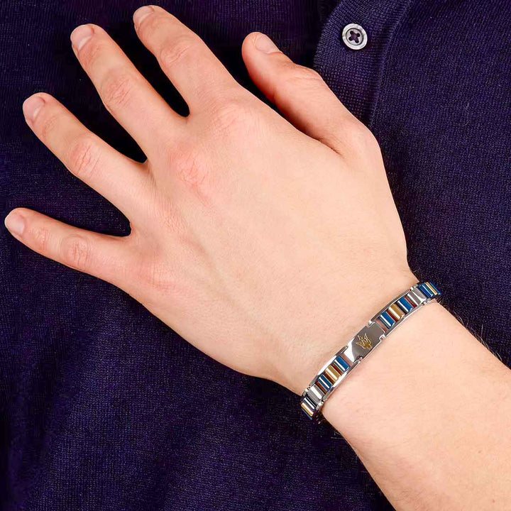 Maserati Herrenarmband, Edelstahl, Keramik blau/gold