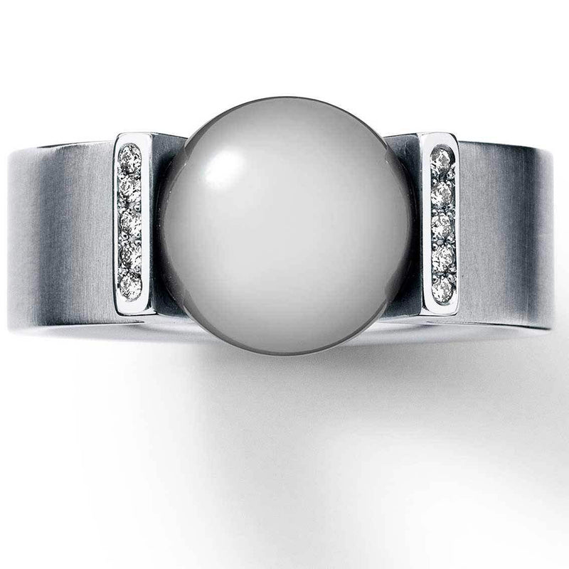 Humphrey Ring VICTORY Edelstahl 7 mm, Perle eingespannt - My Fine Jewellery
