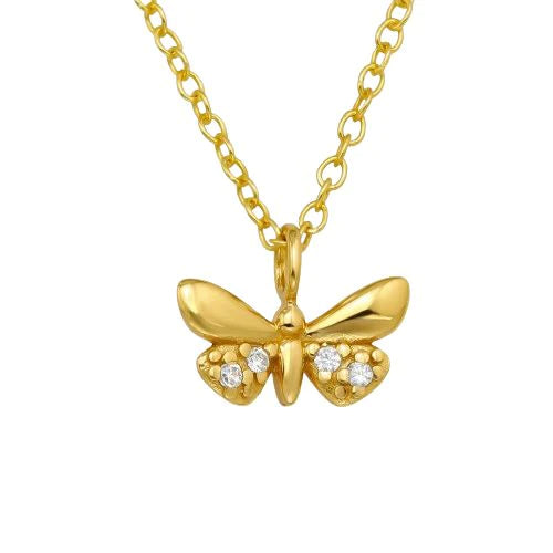 Halskette mit Schmetterling Anhänger, Sterlingsilber vergoldet
