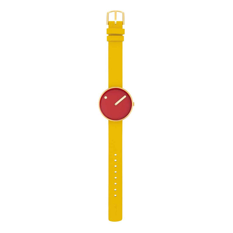 Picto Armbanduhr Cinnamon Red Dial 34097-6114G Canary Yellow Leather Unisex