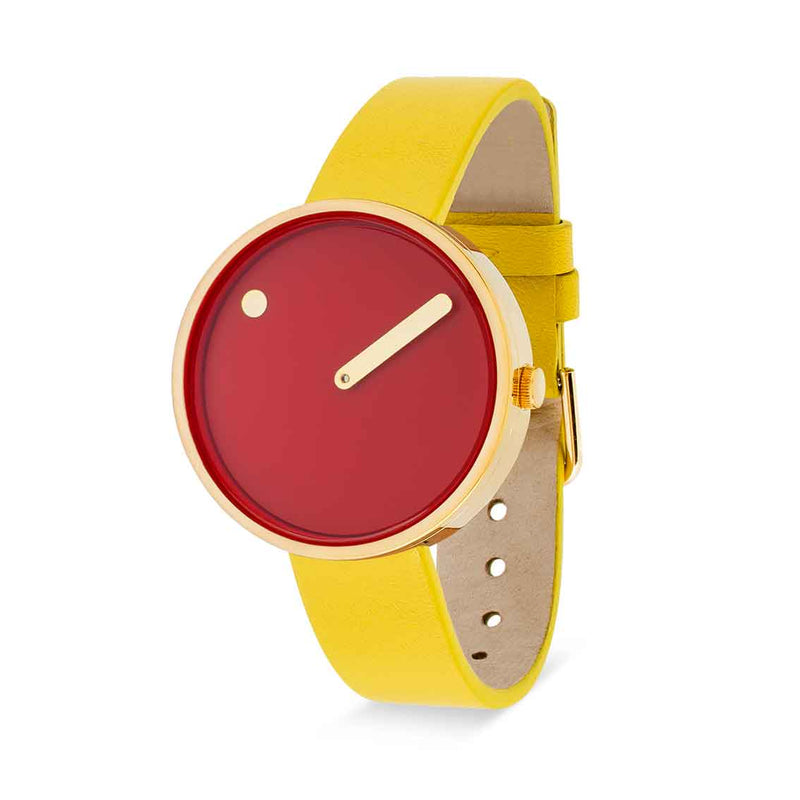 Picto Armbanduhr Cinnamon Red Dial 34097-6114G Canary Yellow Leather Unisex