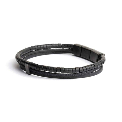 Dreifach-Armband 2 mm, Leder schwarz, Achat schwarz