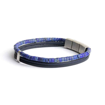 Dreifach-Armband 2 mm, Leder blau, Lapislazuli