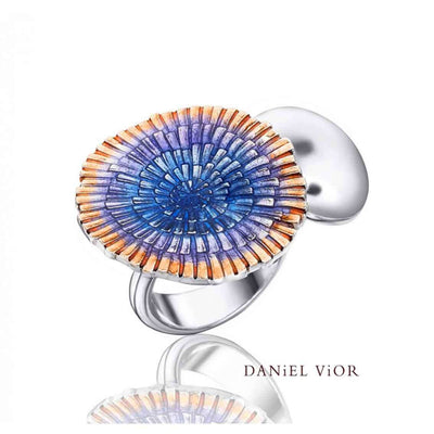 Daniel Vior Ring BASIA SOLARIS, Sterlingsilber, blau/orange emailliert - My Fine Jewellery