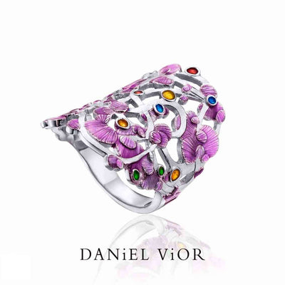 Daniel Vior Ring CALICAOS, Sterlingsilber, violett/pink emailliert - My Fine Jewellery